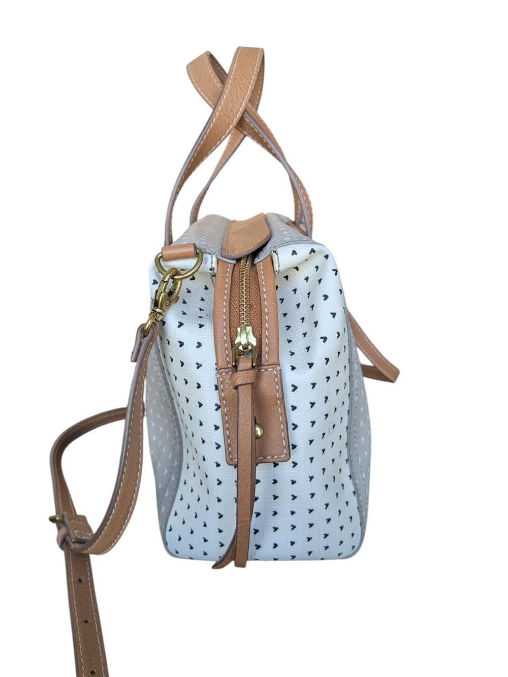 Small Two-Tone Heart Satchel Handbag - Light Gray and Brown - Picture 2 of 4